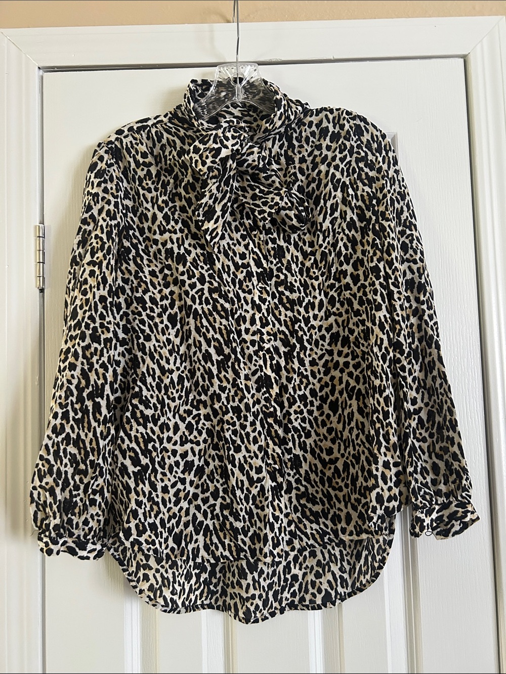 J. Crew Leopard Tie-Neck Blouse